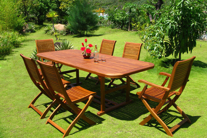 TURRIS - set tavolo da giardino allungabile 150/200x90 compreso di 4 sedie e 2 poltrone in legno massiccio di acacia Marrone