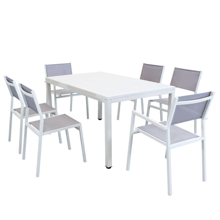OMEN - set tavolo da giardino 150x90 compreso di 4 sedie e 2 poltrone in alluminio Bianco Milani Home
