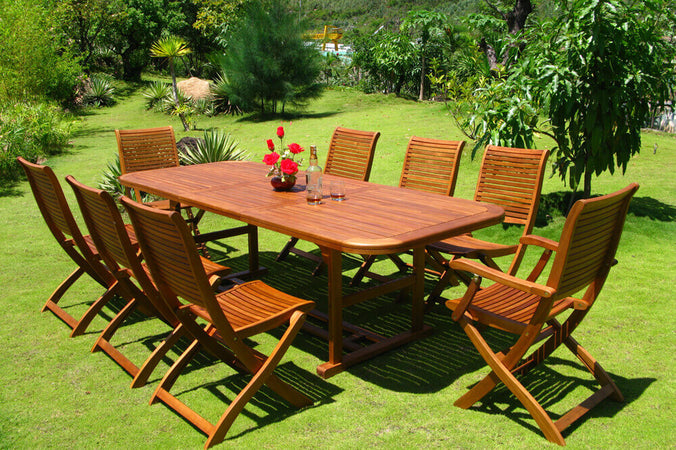 TURRIS - set tavolo da giardino allungabile 150/200x90 compreso di 6 sedie e 2 poltrone in legno massiccio di acacia Marrone