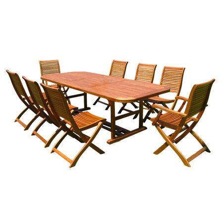 TURRIS - set tavolo da giardino allungabile 150/200x90 compreso di 6 sedie e 2 poltrone in legno massiccio di acacia Marrone Milani Home