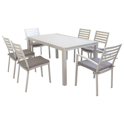 DEXTER - set tavolo da giardino allungabile 160/240x90 compreso di 4 sedie e 2 poltrone in alluminio Tortora Milani Home