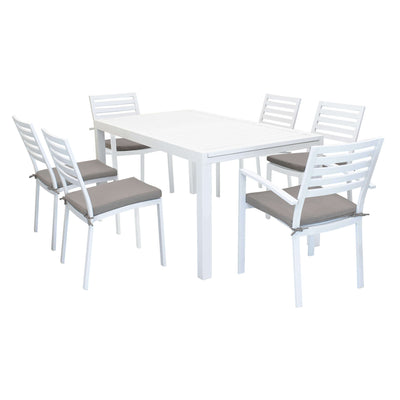 DEXTER - set tavolo da giardino allungabile 160/240x90 compreso di 4 sedie e 2 poltrone in alluminio Bianco Milani Home