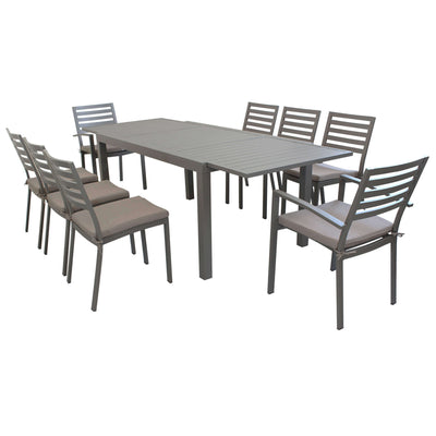 DEXTER - set tavolo da giardino allungabile 160/240x90 compreso di 6 sedie e 2 poltrone in alluminio Taupe