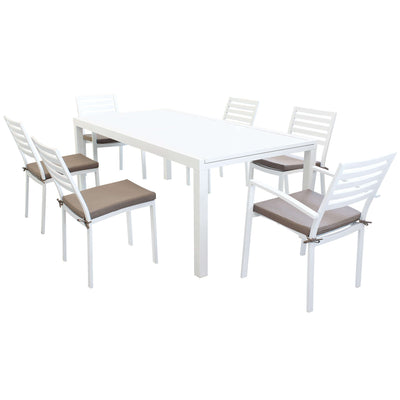 DEXTER - set tavolo da giardino allungabile 200/300x100 compreso di 4 sedie e 2 poltrone in alluminio Bianco Milani Home