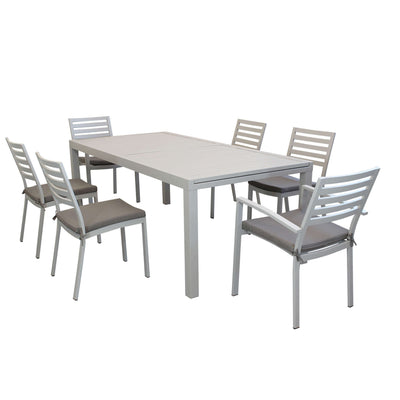 DEXTER - set tavolo da giardino allungabile 200/300x100 compreso di 4 sedie e 2 poltrone in alluminio Tortora Milani Home