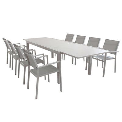 DEXTER - set tavolo da giardino allungabile 200/300x100 compreso di 8 poltrone in alluminio Tortora Milani Home