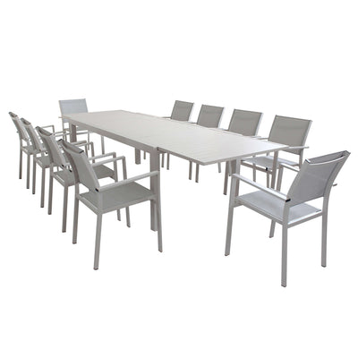 DEXTER - set tavolo da giardino allungabile 200/300x100 compreso di 10 poltrone in alluminio Tortora Milani Home
