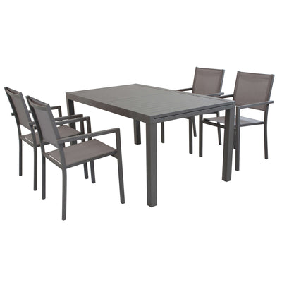 DEXTER - set tavolo da giardino allungabile 160/240x90 compreso di 10 poltrone in alluminio Taupe Milani Home