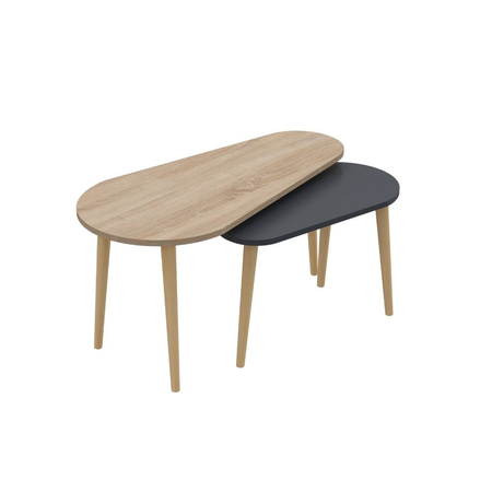 Doppio tavolino Pear rovere sonoma e antracite con gambe in legno Effezeta Italia