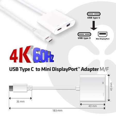 CLUB3D USB 3.1 Type C to Mini DisplayPort 1.2 e PD 60 W Adapter
