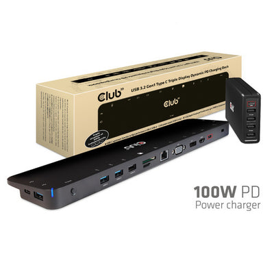 CLUB3D USB Gen1 Type-C Triple Display Dynamic PD Charging Dock 100W