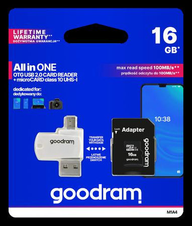microSD 16GB CARD class 10 + adpter + card reader - blister Goodram