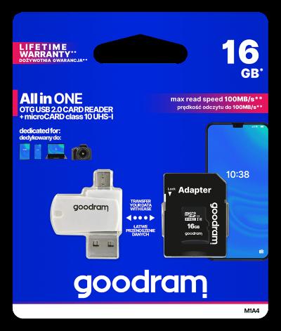 microSD 16GB CARD class 10 + adpter + card reader - blister Goodram