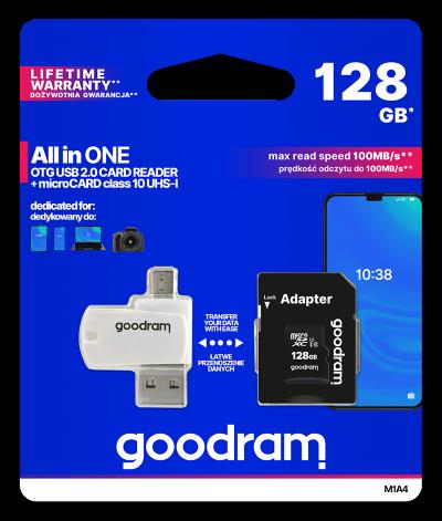 microSD 128GB CARD class 10 + adpter + card reader - blister Goodram