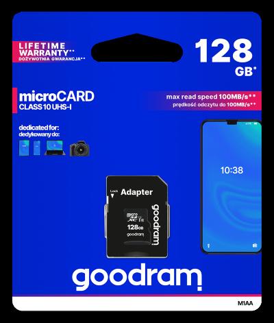microSD 128GB CARD class 10 UHS I + adapter - retail blister Goodram