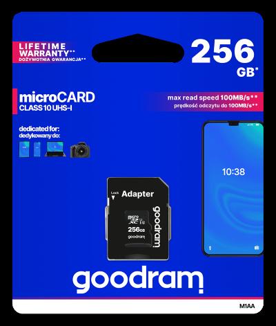 microSD 256GB CARD class 10 UHS I + adapter - retail blister Goodram