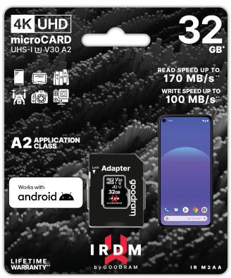 microSD IRDM by GOODRAM 32GB UHS I U3 A2 + adapter