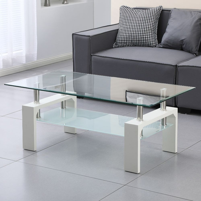 Tavolino Titania con doppio piano in vetro temperato e struttura colore bianco Effezeta Italia