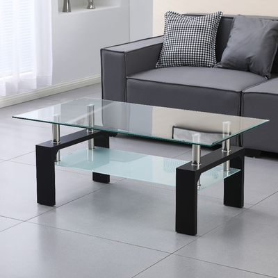 Tavolino Titania con doppio piano in vetro temperato e struttura colore nero Effezeta Italia