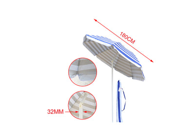 Ombrellone da Spiaggia Diametro 180cm Inclinabile Regolabile Palo 32mm A2Zworld