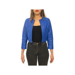 Spolverino pelle blu giubbino in pelle da donna giacca di pelle blu  elettrico corta da donna made in Italy - commercioVirtuoso.it