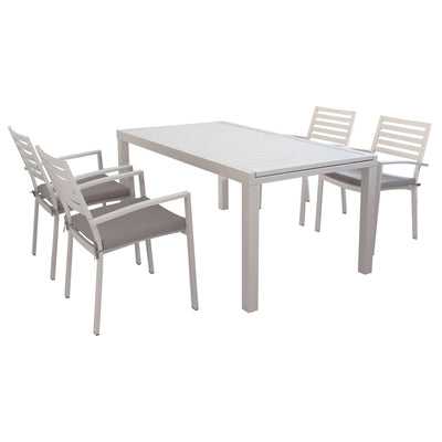 DEXTER - set tavolo da giardino allungabile 160/240x90 compreso di 4 poltrone in alluminio Tortora Milani Home
