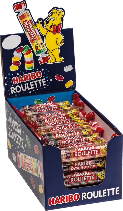 Haribo roulette, caramelle gommose, gusto frutta, ideali per feste - 50 pezzi da 25gr [1250gr]