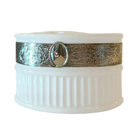 Set Bagno In Ceramica Bianca E Argento 925 Con Dispenser Sapone Liquido Bicchiere E Contenitore Per Spazzolini