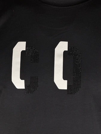 T-shirt nero con logo microstrass