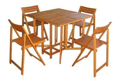 INSULA - set tavolo da giardino pieghevole salvaspazio completo di 4 sedie in legno massiccio di acacia Marrone Milani Home