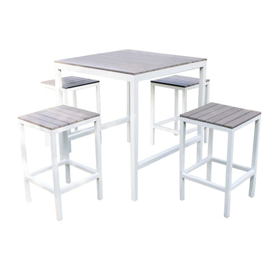 TAURUS - set tavolo bar completo con 4 sgabelli in alluminio Bianco