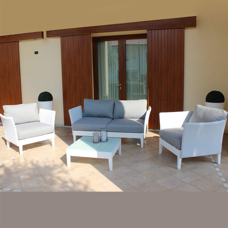 OPUS - salotto da giardino 2 posti in alluminio e textilene imbottito completo di cuscini Bianco Milani Home
