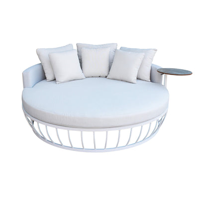 CLARUS - divano letto da giardino in alluminio e textilene con tavolino completo di cuscini Bianco