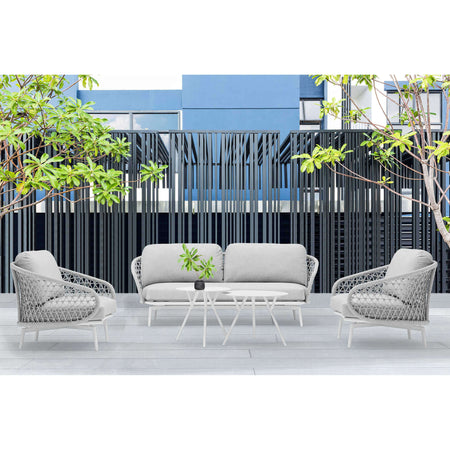WAVEL - salotto da giardino in alluminio e corda 4 posti Grigio chiaro Milani Home