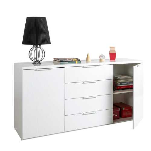 Cassettiera multiuso Mundi con 4 cassetti e 2 ante Bianco Laccato h 82 cm Casa e cucina/Organizzazione interni/Porta oggetti cassetti e scaffali/Cassettiere Decor Space - Altamura, Commerciovirtuoso.it