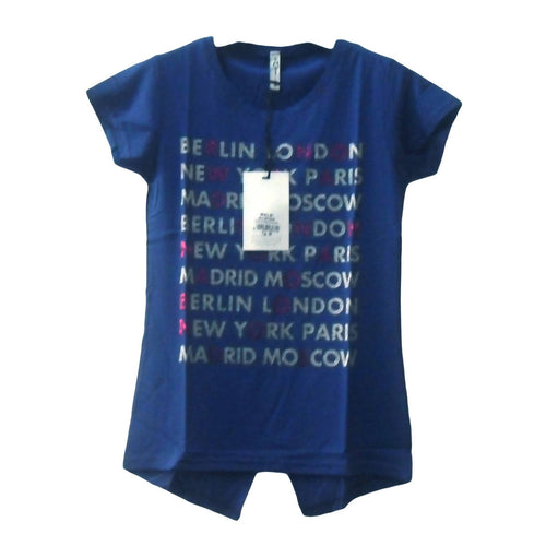 artT. m209 -shirt girocollo maglia maniche corte donna Malè azzurra e rosa nomi capitali abbigliamento donna L'Orchidea - Siderno, Commerciovirtuoso.it