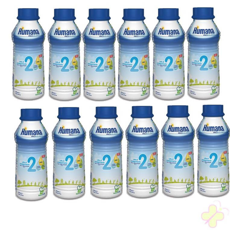 12x Humana Latte Humana 2 Liquido 12x470ml 12 Bottiglie Da 470ml Cad. Latte  Artificiale Di Proseguimento Bambini E Neonati 