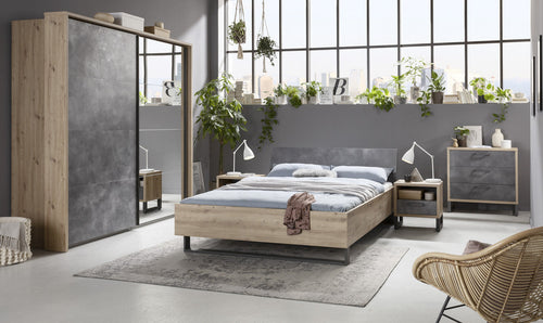 Letto moderno matrimoniale Lafabrica struttura in legno rovere e nero con spalliera Casa e cucina/Arredamento/Camera da letto/Materassi e basi letto/Materassi Decor Space - Altamura, Commerciovirtuoso.it