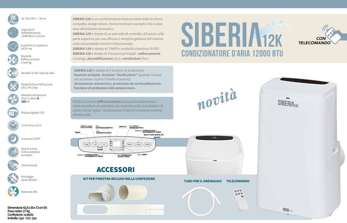 Condizionatore Portatile "siberia" Climatizzatore E Deumidificatore D'aria  26 M² 3.52kw - commercioVirtuoso.it