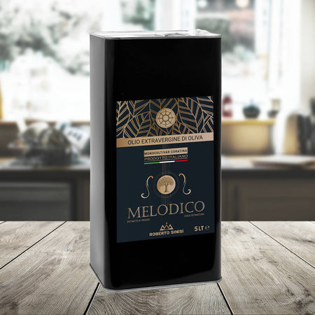 Olio extravergine di oliva MELODICO 100% monocultivar coratina italiano in latta da 5 litri olio extravergine di oliva Madrepuglia - Andria, Commerciovirtuoso.it