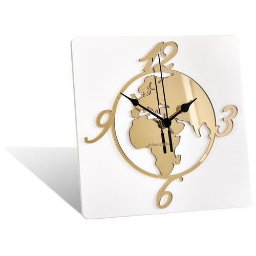 Orologio in legno con applicazione Mondo in  plex Oro Made in Italy idea regalo bomboniera Casa e cucina/Decorazioni per interni/Orologi/Orologi da parete MagiediNatale.it - Altamura, Commerciovirtuoso.it