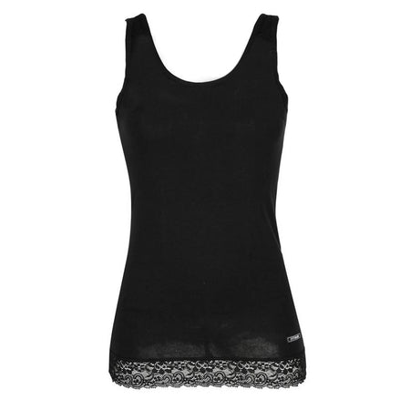 Canottiera Donna Intimy Canotta Nera Spalla Larga Con Bordo Pizzo