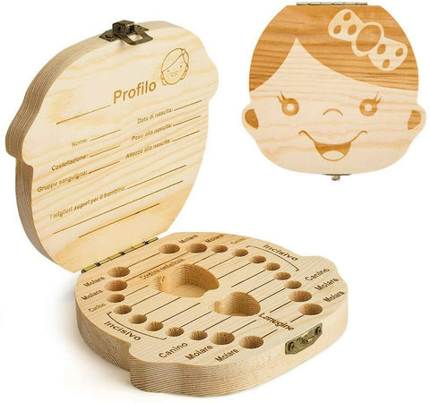 Cofanetto porta dentini in legno per bambini e bambine box denti e cordone ombelicale