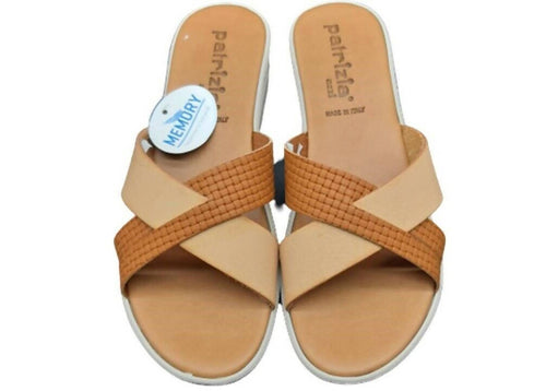art. p13/b PATRIZIA ciabatta scarpa aperta donna in pelle colore cuoio e beige a fascia incrociato scarpe donna L'Orchidea - Siderno, Commerciovirtuoso.it