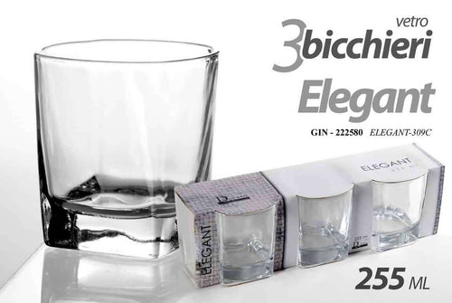art. elegant 3 Bicchieri Set tris bicchieri in vetro con base quadrata vino o acqua 255ml art. Elegant casalinghi L'Orchidea - Siderno, Commerciovirtuoso.it