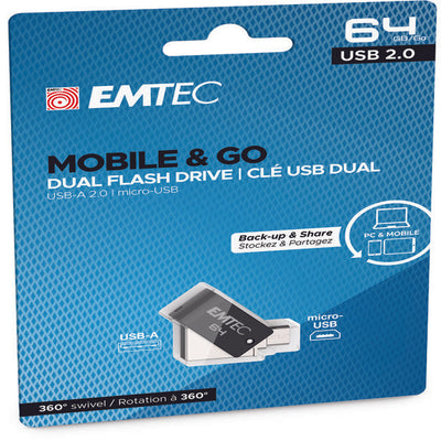 Emtec - Dual USB2.0 T260 - micro-USB - ECMMD64GT262B - 64GB Elettronica/Informatica/Dispositivi archiviazione dati/Dispositivi archiviazione dati esterni/PenDrive Eurocartuccia - Pavullo, Commerciovirtuoso.it