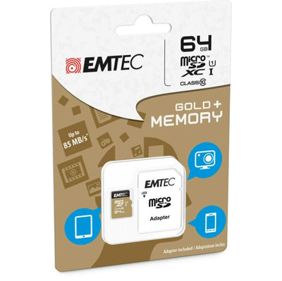 Emtec - Micro SDXC Class 10 Gold + con Adattatore - ECMSDM64GXC10GP - 64GB Elettronica/Informatica/Dispositivi archiviazione dati/Dispositivi archiviazione dati esterni/Schede di memoria/Schede Multimedia Eurocartuccia - Pavullo, Commerciovirtuoso.it
