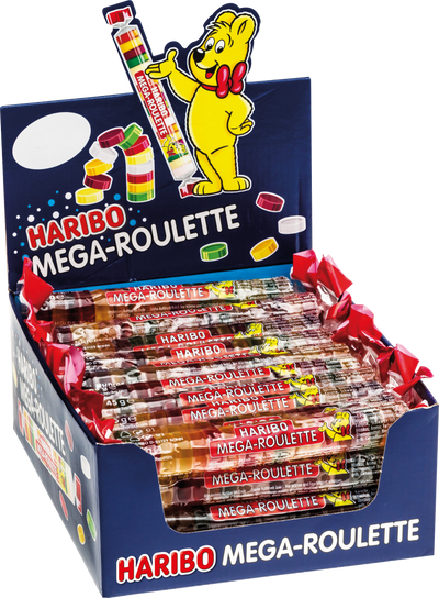 Haribo mega roulette, caramelle gommose, gusto frutta, ideali per feste - 40 pezzi da 45gr [1800gr]