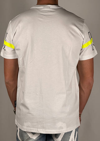 T-shirt bianca con logo nero e fluo