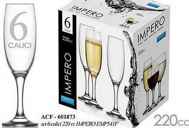 6 BICCHIERI Flute 220CC Impero per spumante e champagne Bicchiere in Vetro elegante ACF 601873 Bicchieri in vetro L'Orchidea - Siderno, Commerciovirtuoso.it